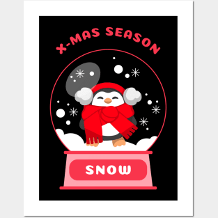 Xmas Season Snow Penguin (Red) Posters and Art